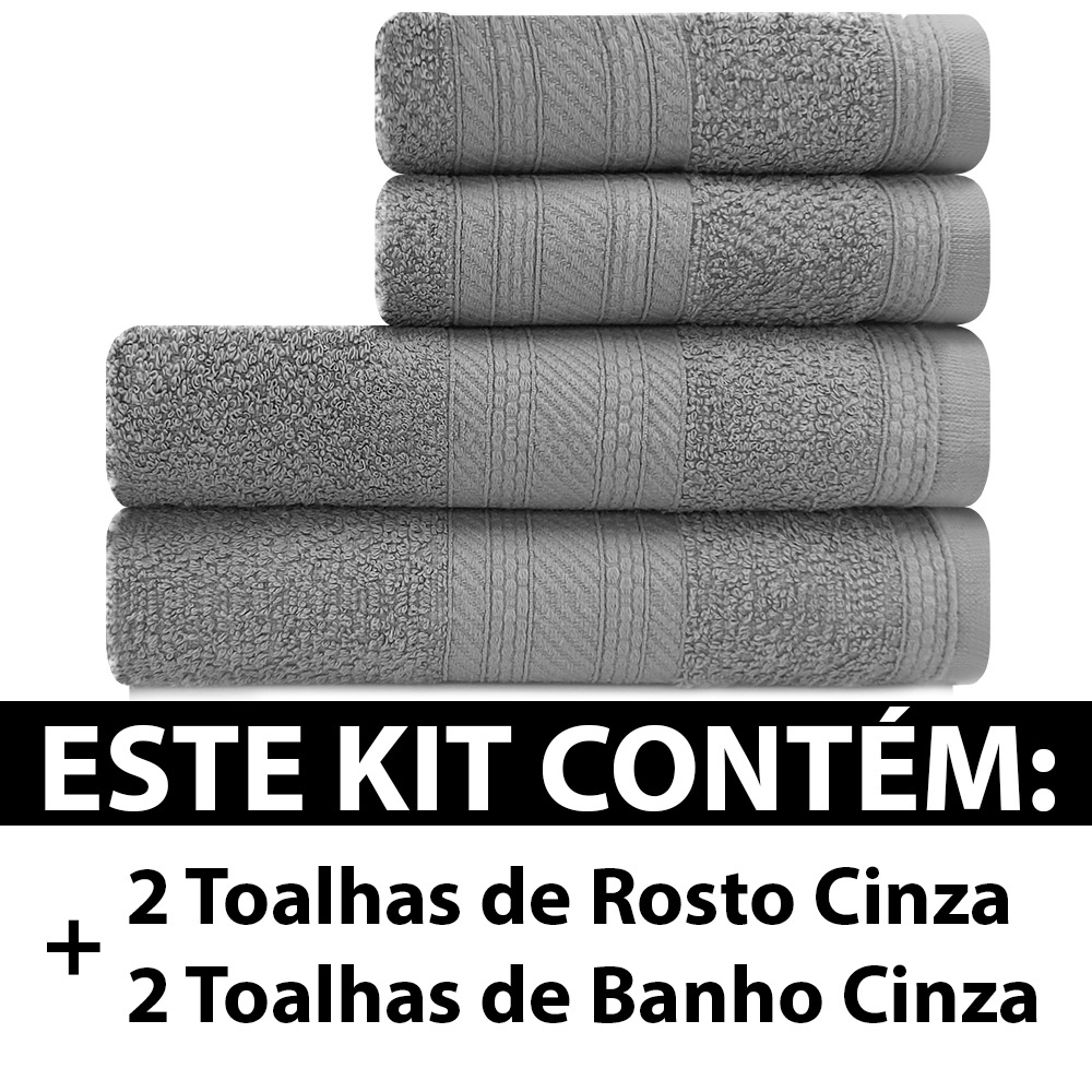 Jogo De Toalhas 4 Peças - Banho + Rosto 100% Algodão Empire Karsten - Emcompre