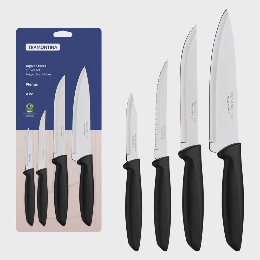 Jogo de Facas Tramontina Plenus 4 Peças Aço Inox Preto